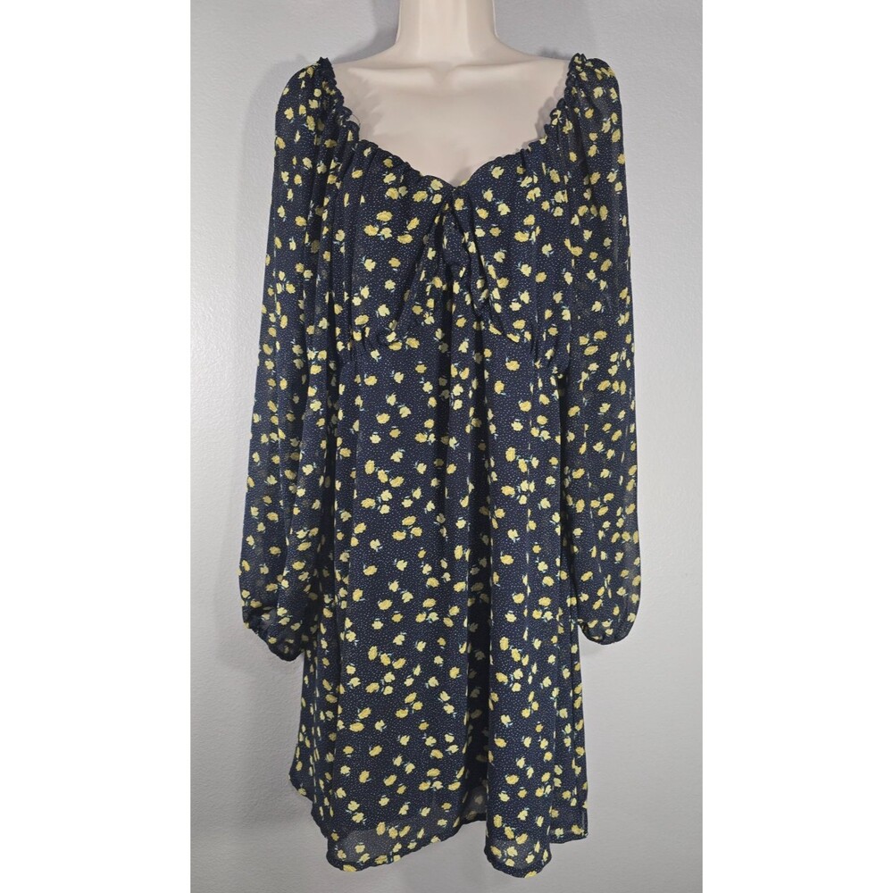 Missguided Plus Navy & Yellow Floral Dress Size 16 cottagecore boho BY